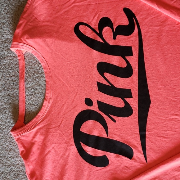 NWOT VS PINK Logo Collectable Cotton Long Sleeve Scooped Open Back Crew Shirt - Picture 2 of 8